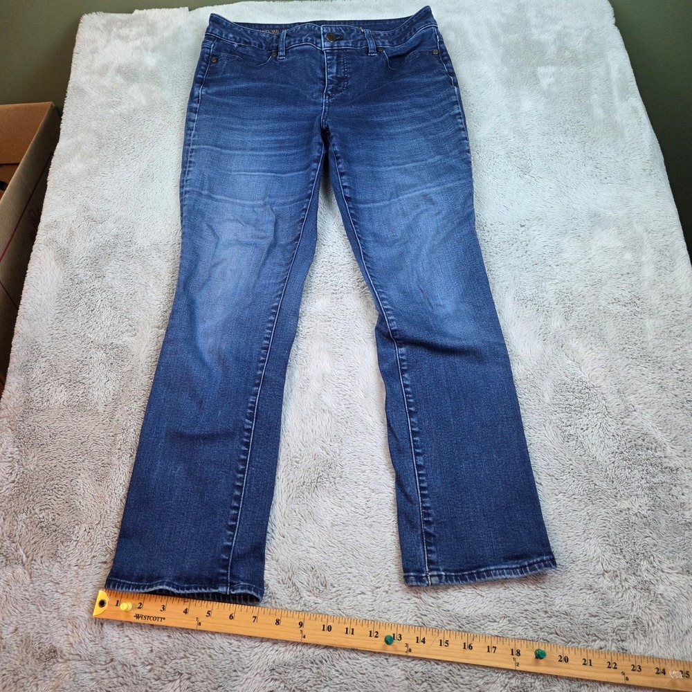 Talbots Signature Straight Jeans Womens 8P Petite Mid Rise Dark Wash Denim Blue